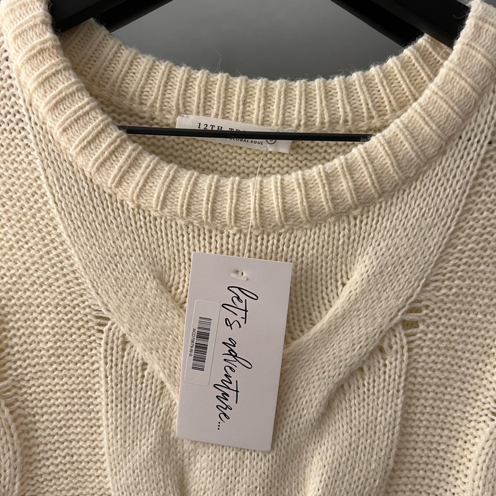 12th Tribe Peggy White Mini Sweater Dress